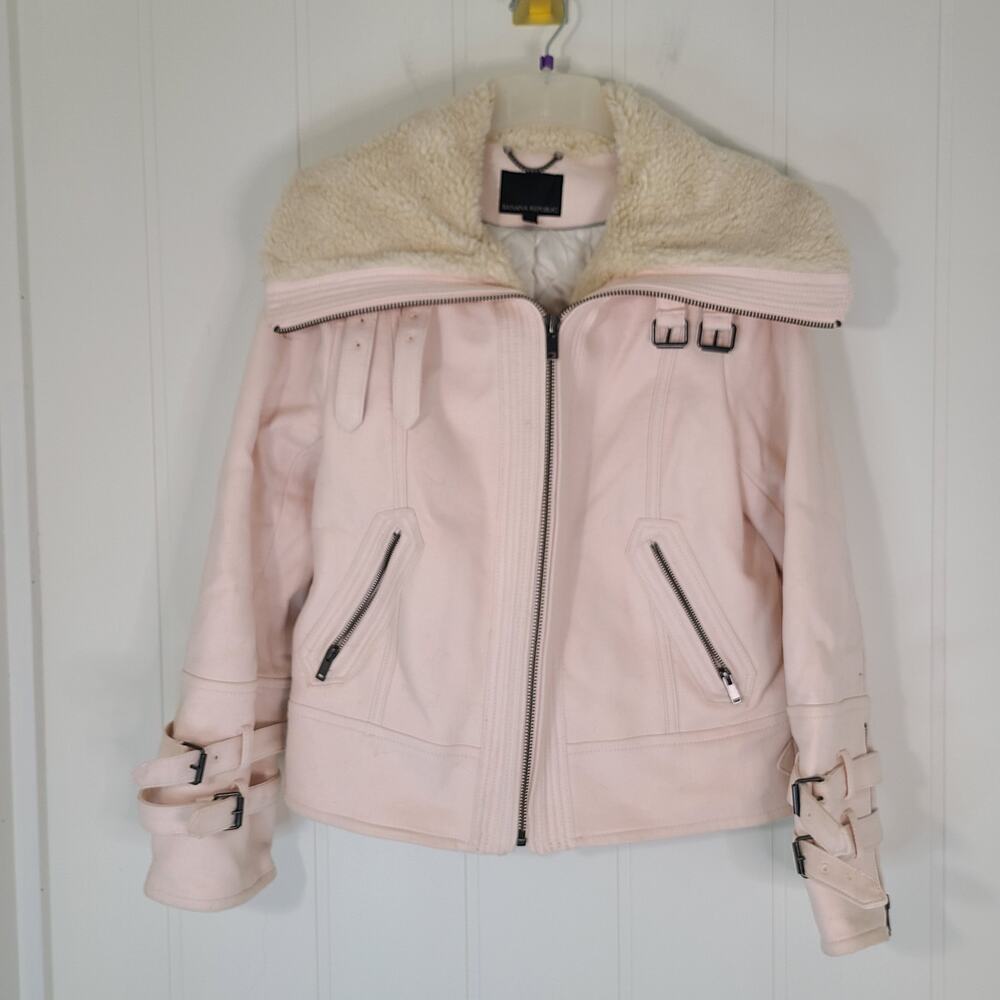 Banana Republic Faux-Shearling Trim Aviator Jacket Blush Pink Women's Size L